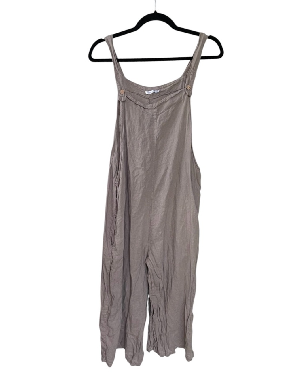 Made In Italy 100% Linen Relaxed Taupe Wide-Leg Jumpsuit
